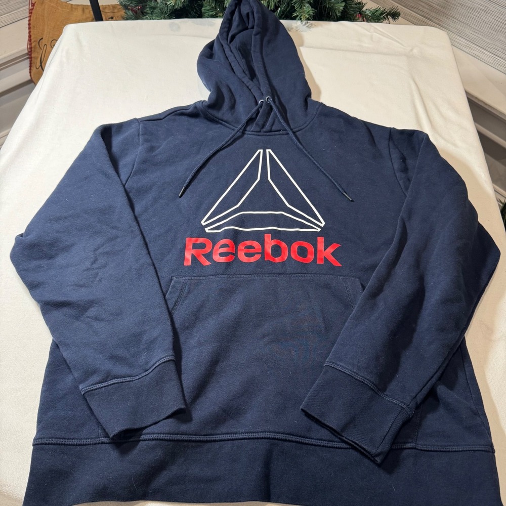 Reebok Mens Navy Blue Hoodie Long‎ Sleeve Pocket Hoodie Size L G